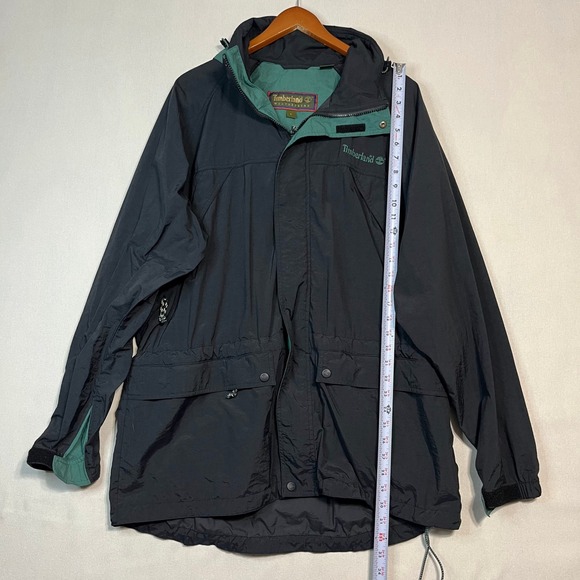 Timberland Weathergear Mens Large Black Teal Full Zip Hooded Waterproof - Size L - Picture 6 of 6